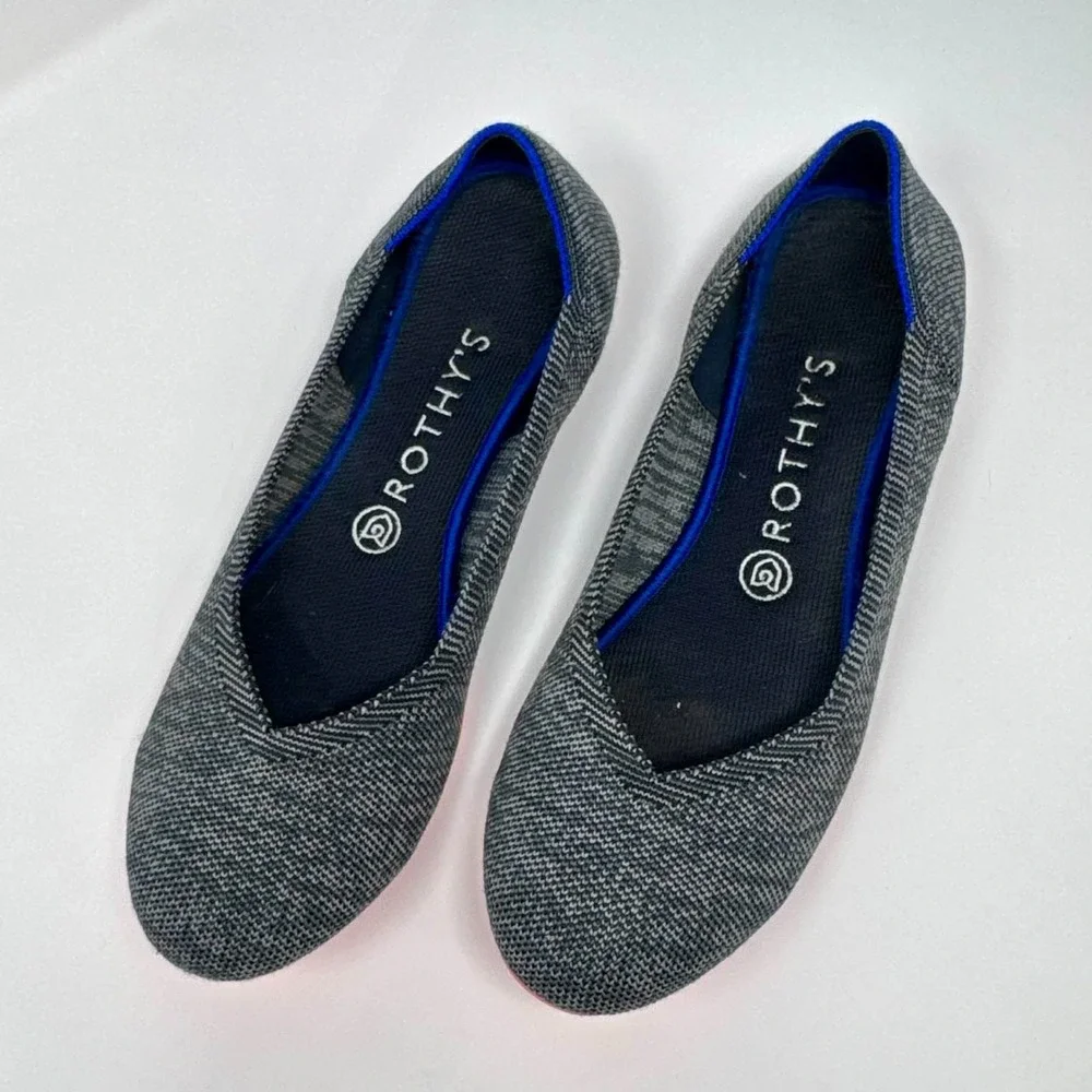 Rothy's The Flat Round Toe‎ Slip On Shoes Women's 9.5 Heathered Gray Pink Sole